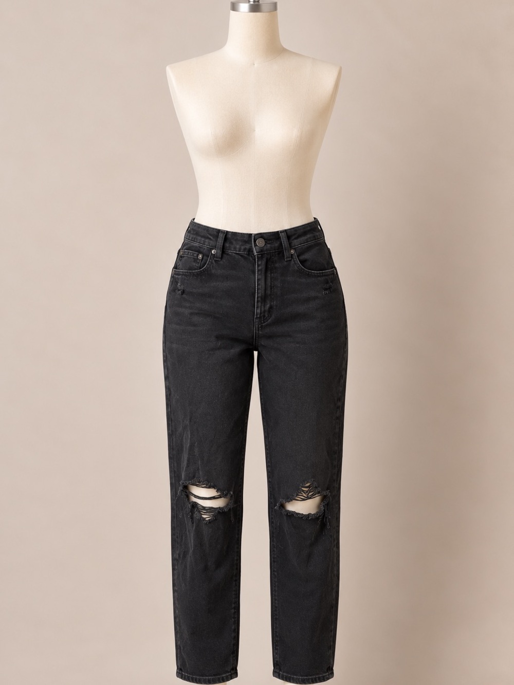 American Eagle Next Level Curvy Mom Jeans Black Distressed Size 10 Regular